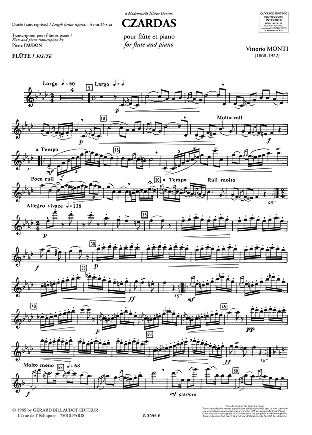 Vittorio Monti Czardas Transcription Flûte & Piano