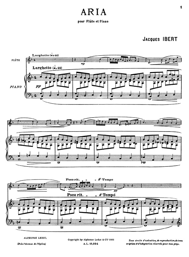 Jacques Ibert Aria pour Flûte et Piano