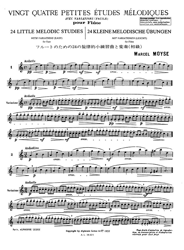 Marcel Moyse 24 Petites Etudes Melodiques avec Variations (Facile) pour Flûte