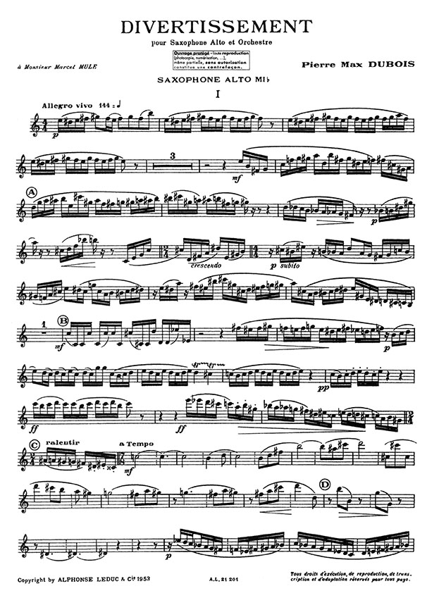 P. M. Dubois Divertissement pour Saxophone Alto et Orchestre