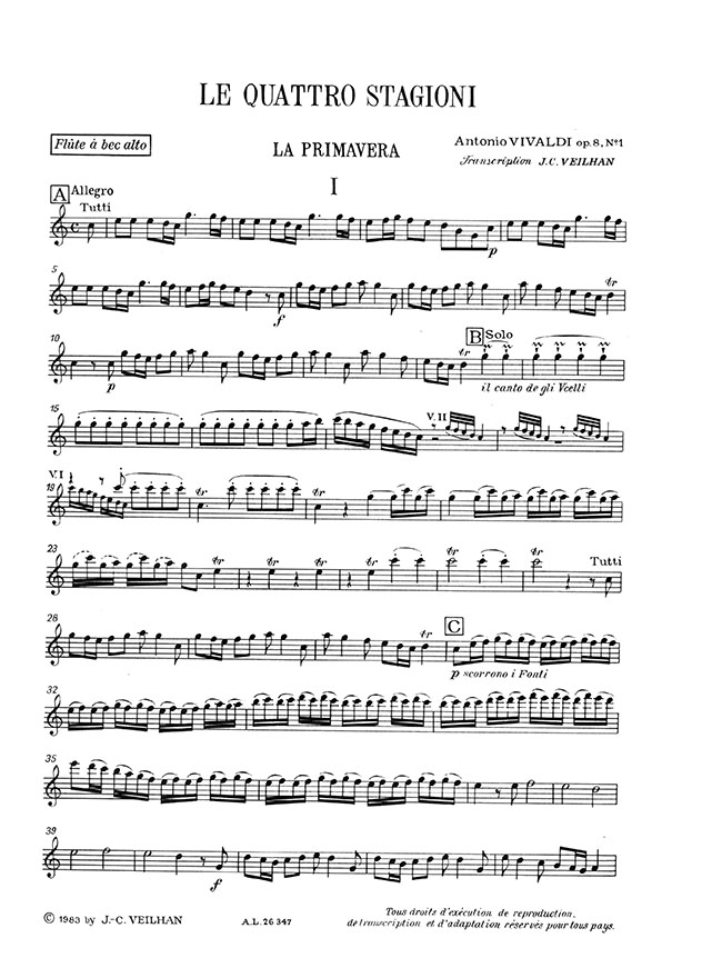 Antonio Vivaldi Les Quatre Saisons pour Flûte a bec alto (Jean-Claude Veilhan)