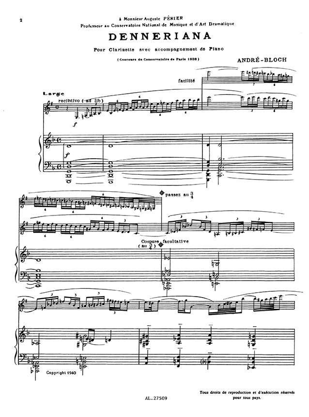 André Bloch Denneriana pour Clarinette avec Accompagnement de Piano