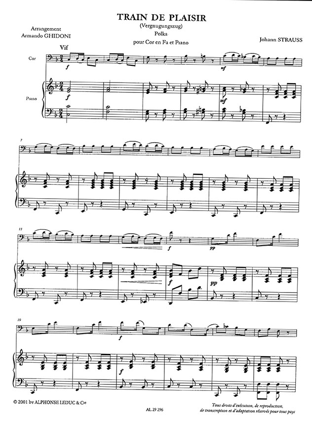 Johann Strauss Train de Plaisir Polka pour Cor en fa et Piano