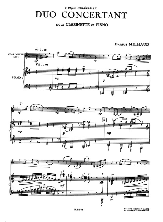 Darius Milhaud Duo Concertant pour Clarinette et Piano