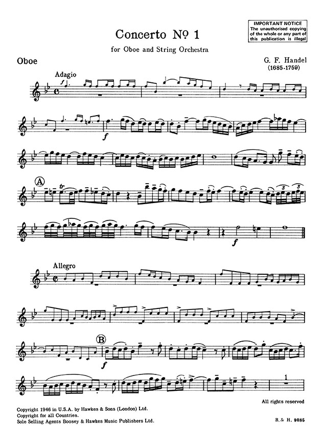 Handel Concerto No. 1 for Oboe & Piano Reduction