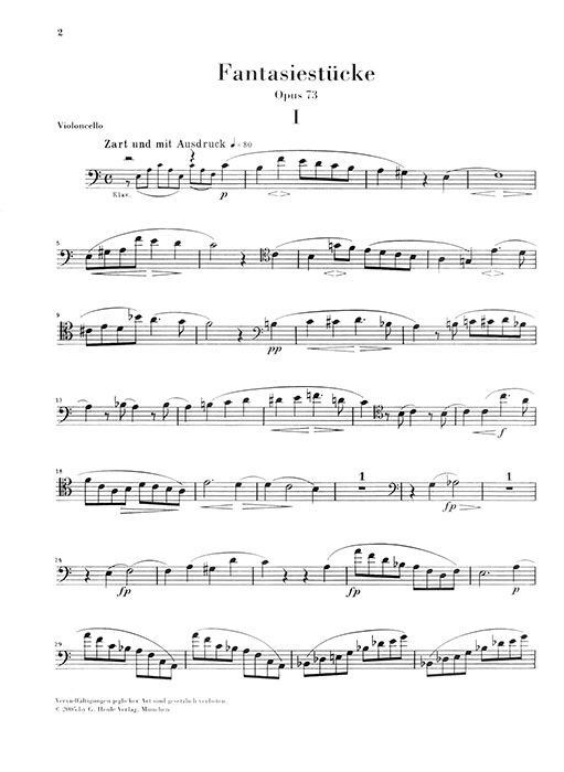 Schumann Fantasiestücke Opus 73 für Klavier und Klarinette Fassung für Violoncello