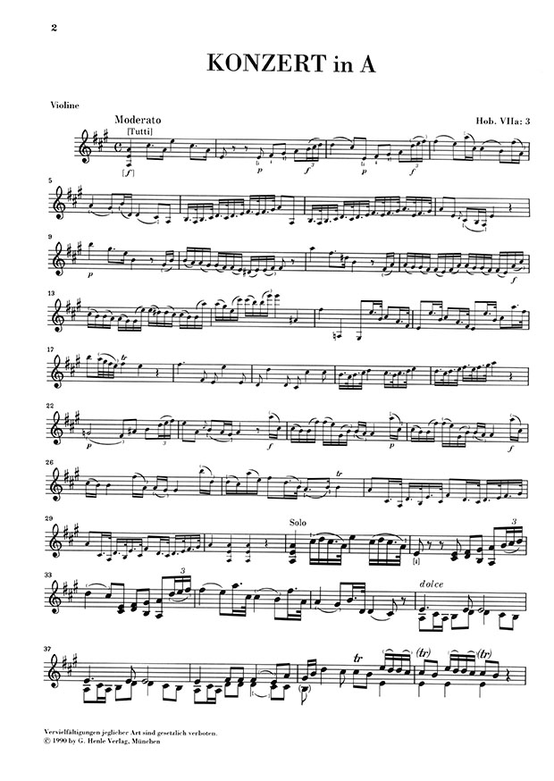 Haydn Violinkonzert A-dur Hob. Ⅶa: 3 Klavierauszug