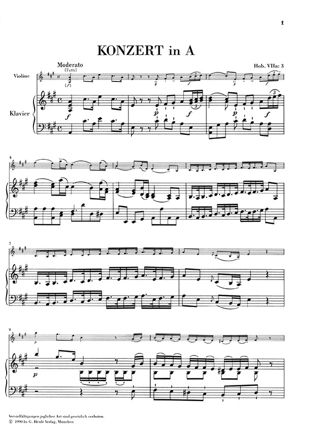 Haydn Violinkonzert A-dur Hob. Ⅶa: 3 Klavierauszug