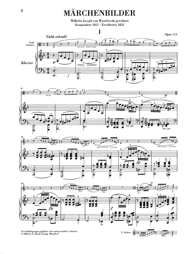 Schumann Märchenbilder für Klavier und Viola Opus 113