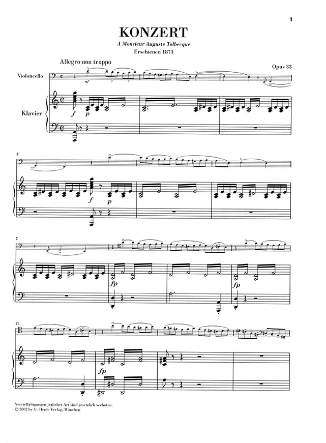 Saint-Saëns Violoncellokonzert Nr. 1 a-moll Opus 33 Klavierauszug