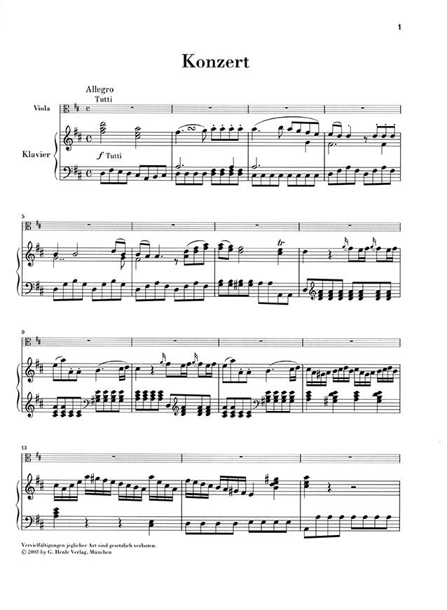 Hoffmeister Violakonzert D-dur Klavierauszug