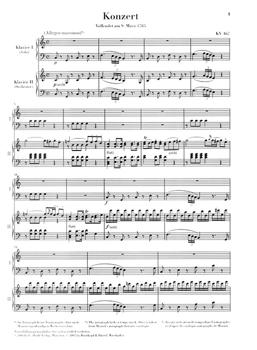 Mozart Klavierkonzert Nr. 21 C-dur KV 467 Klavierauszug (Urtext)