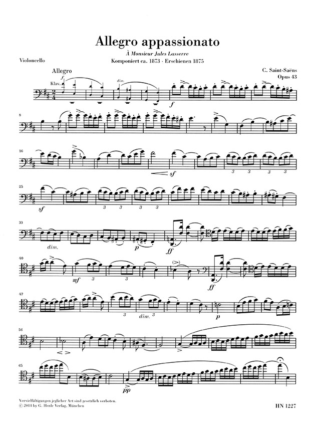 Saint-Saëns Allegro Appassionato Opus 43 für Violoncello und Klavier