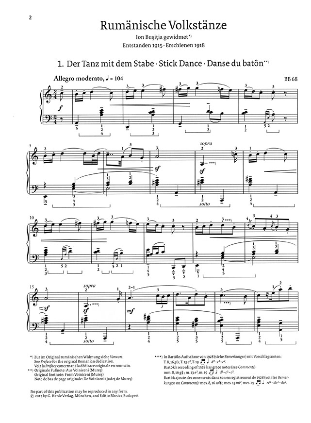 Bartók Rumänische Volkstänze für Klavier