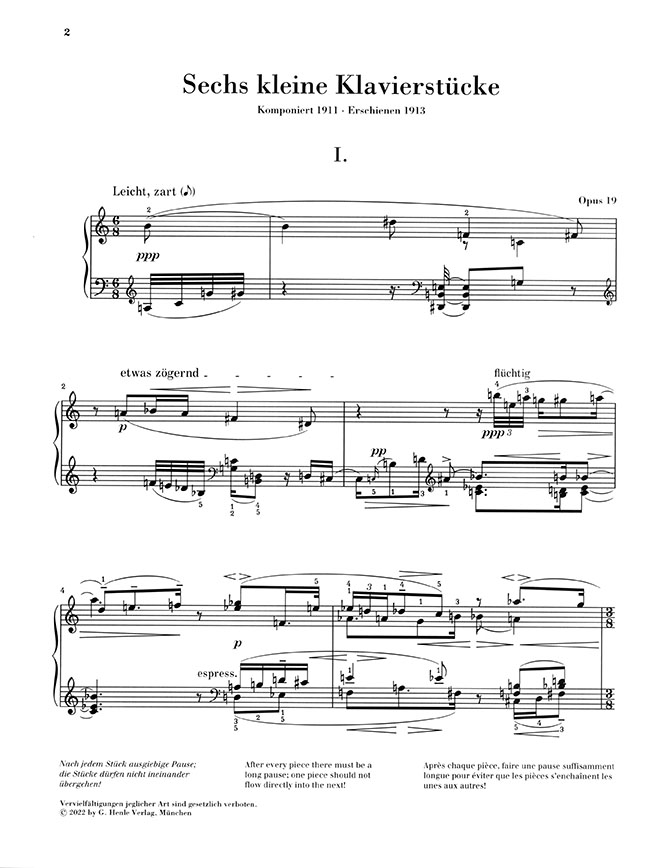 Schönberg Sechs Kleine Klavierstücke Opus 19