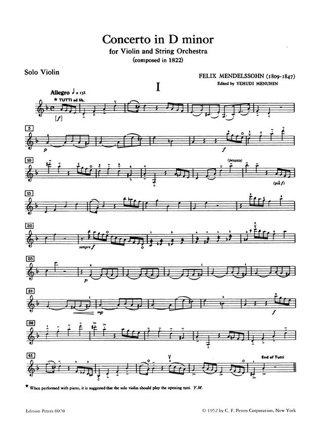 Mendelssohn Concerto für Violine und Streichorchester d-moll MWV O3 Ausgabe für Violine und Klavier Mendelssohn Concerto für Violine und Streichorchester d-moll MWV O3 Ausgabe für Violine und Klavier