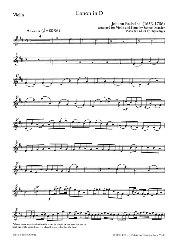 Pachelbel Canon D-Dur Bearbeitung für Violine und Klavier von Samuel Marder Pachelbel Canon D-Dur Bearbeitung für Violine und Klavier von Samuel Marder