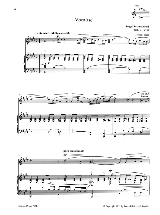 Rachmaninoff Vocalise for Voice and Piano   (3 Keys in One: High/Medium/Low Voice)