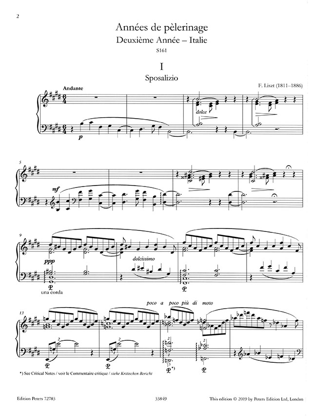 Liszt Années de pèlerinage: Deuxième Année (Italie) S161 , Venezia e Napoli S162  for Piano (Urtext)
