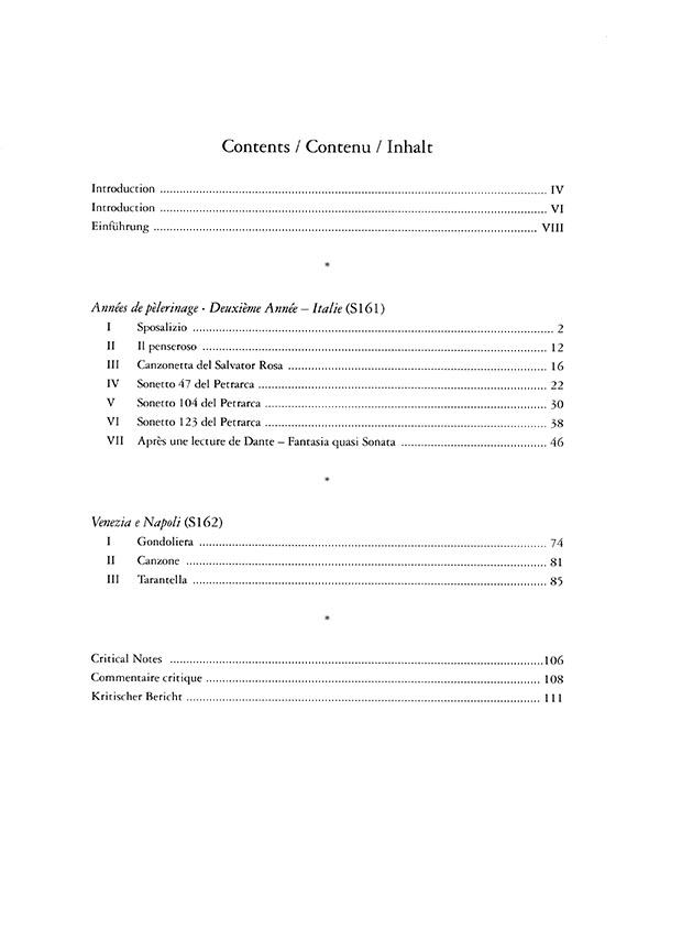 Liszt Années de pèlerinage: Deuxième Année (Italie) S161 , Venezia e Napoli S162  for Piano (Urtext)