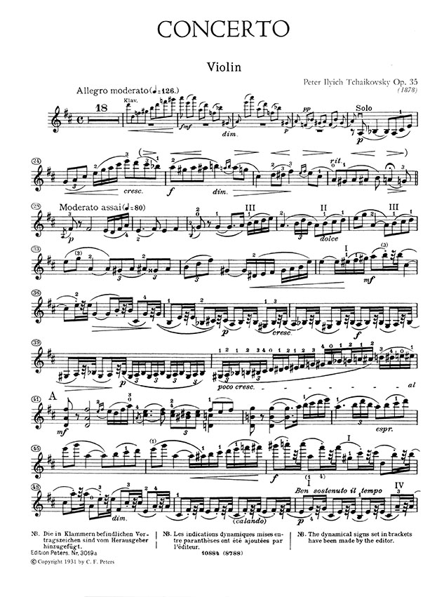 Tchaikovsky Concerto für Violin und Orchester D-dur Opus 35 (Flesch) Violine und Klavier