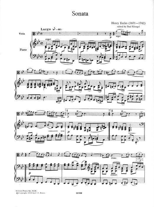 Eccles Sonata g-moll für Viola und Klavier Eccles Sonata g-moll für Viola und Klavier
