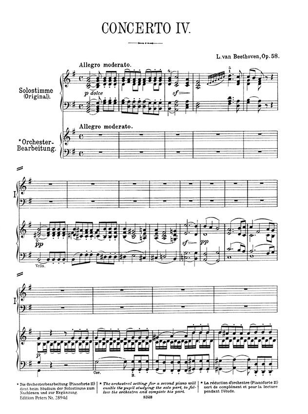 Beethoven Concerto for Piano and Orchestra No. 4 G Major Op. 58 with Beethoven's Original Cadenzas