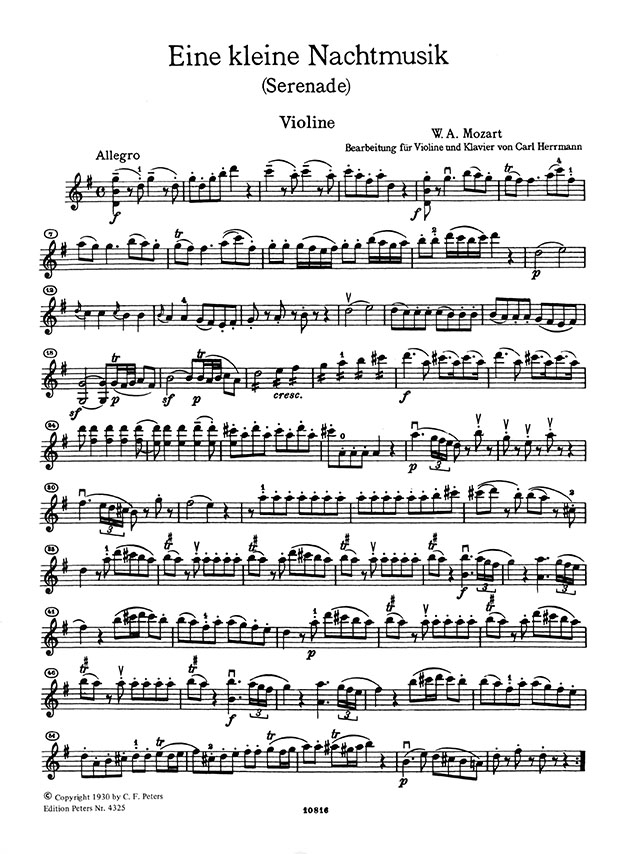 Mozart Eine kleine Nachtmusik (Serenade) G major/ G Dur  K.525 / KV525 Edition for Violin and Piano