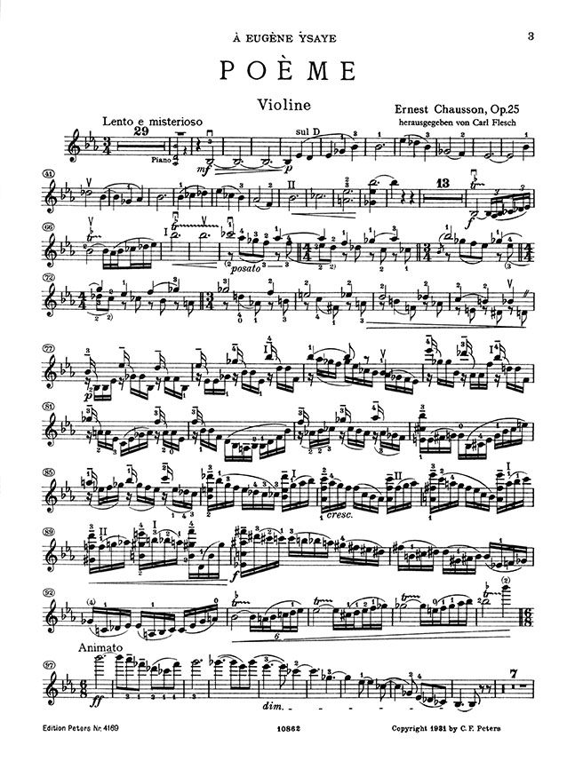 Chausson Poème  Op. 25 Edition for Violin and Piano