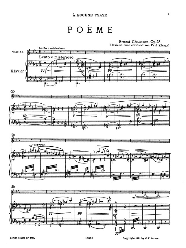 Chausson Poème  Op. 25 Edition for Violin and Piano