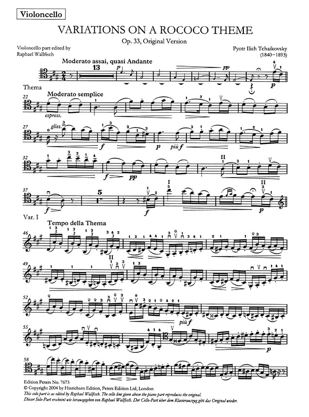 Tchaikovsky Variations on a Rococo Theme Op. 33, Original Version Edition for Violoncello and Piano (Urtext)