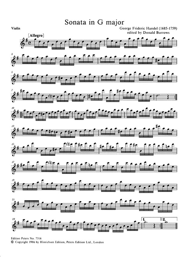 Handel Sonatas for Violin and Continuo II (Urtext)