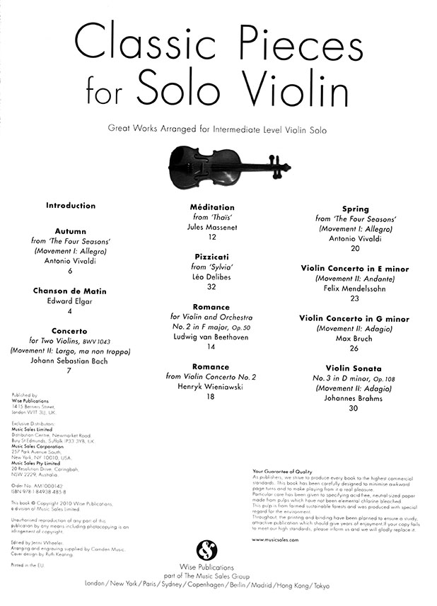Classic Pieces for Solo Violin