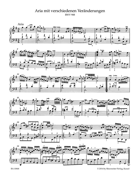 Bach Goldberg-Variationen Vierter Teil der Clavier-Übung BWV 988 for Piano With Fingerings