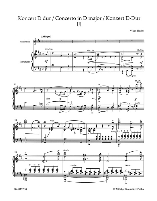 Blodek Konzert D-dur für Flöte und Orchester Klavierauszug
