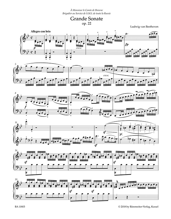 Beethoven Grande Sonate in B-flat major for Pianoforte Op. 22