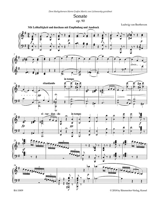 Beethoven Sonate in e für Klavier Op. 90