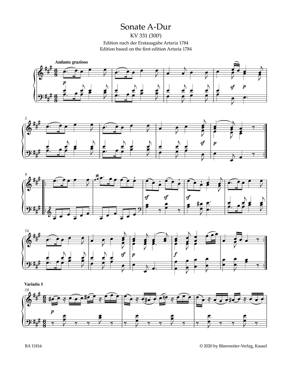 Mozart Sonatain A major for Piano KV 331 (300i) "Alla Turca"