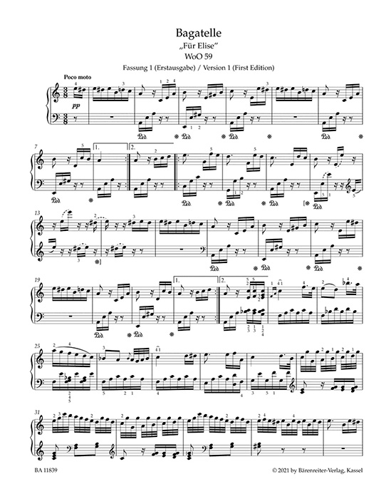 Beethoven Bagatelle a-moll für Klavier WoO 59 "Für Elise"