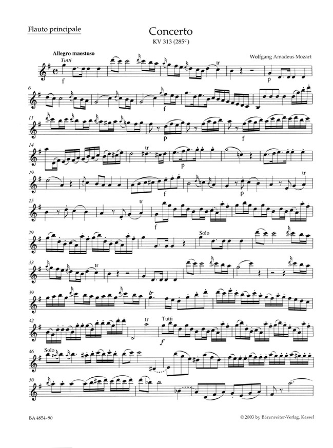 W. A. Mozart Concerto in G major KV 313 (285c) for Flute and Piano