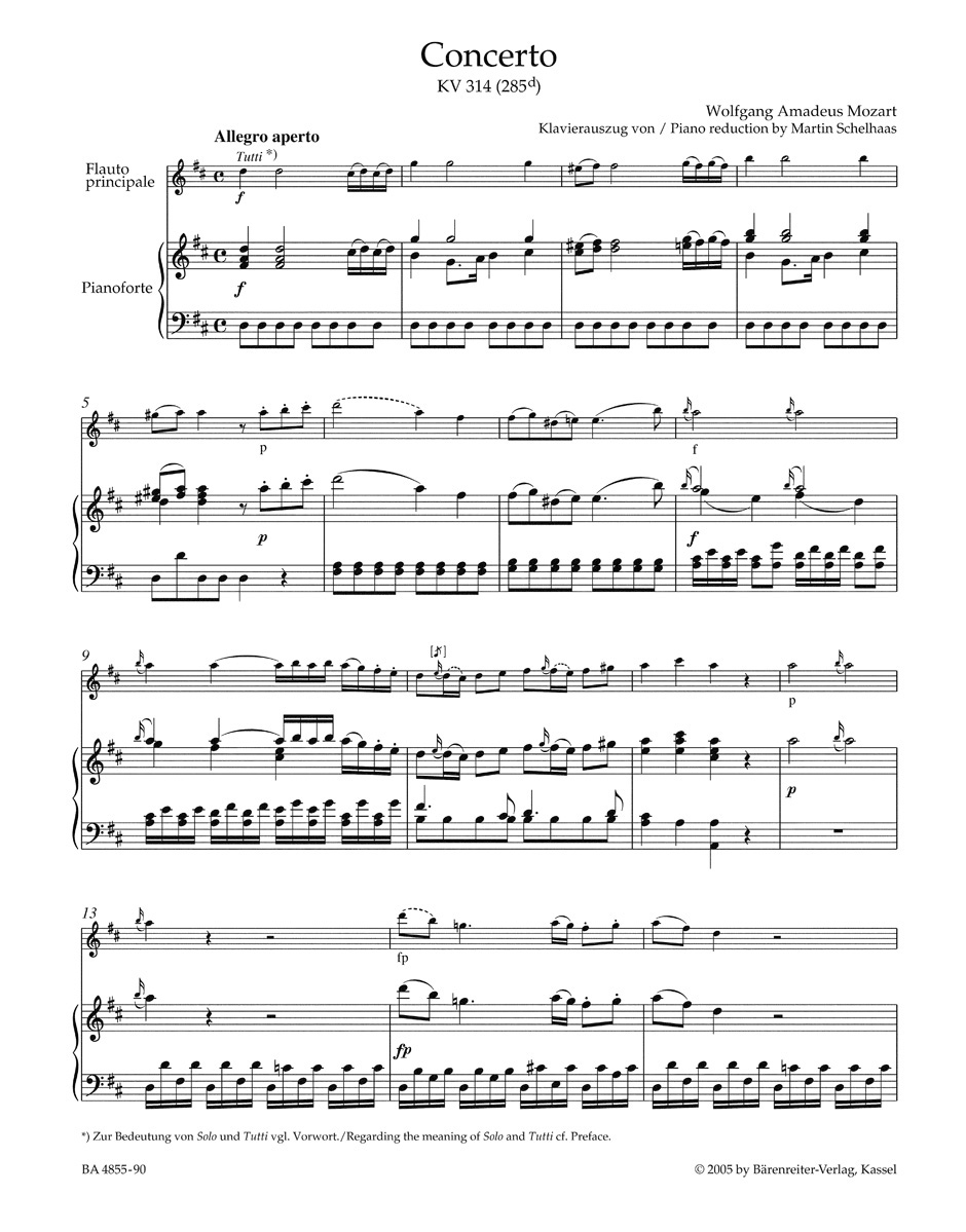 Mozart Concerto in D Major  K. 314 (285d) for Flute and Piano