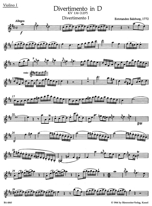 Mozart Drei Divertimenti für Streichquartett KV 136-138 (125a-c)/Three Divertimenti for String Quartet Mozart Drei Divertimenti für Streichquartett KV 136-138 (125a-c)/Three Divertimenti for String Quartet