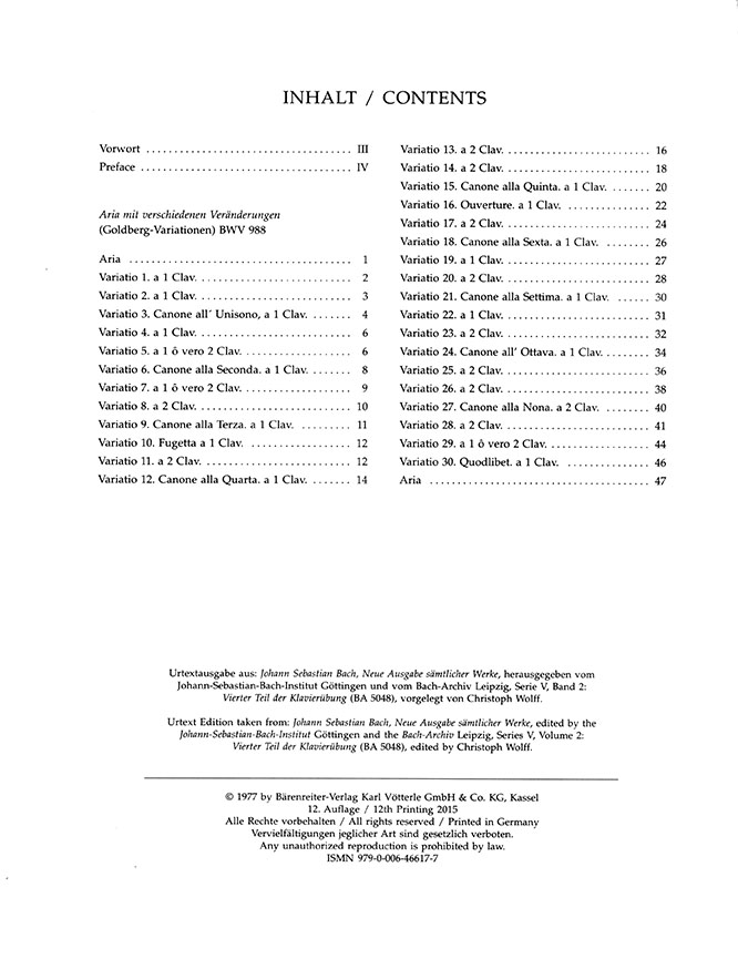 Bach Goldberg-Variationen Vierter Teil der Clavier-Übung BWV 988 for Piano Bach Goldberg-Variationen Vierter Teil der Clavier-Übung BWV 988 for Piano