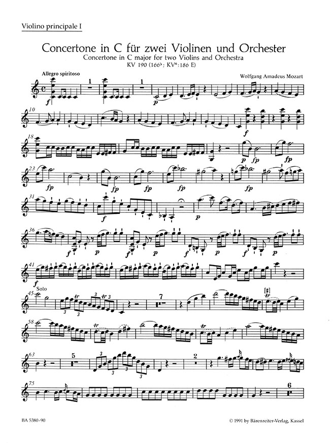 Mozart Concertone in C für zwei Violinen und Orchester KV 190