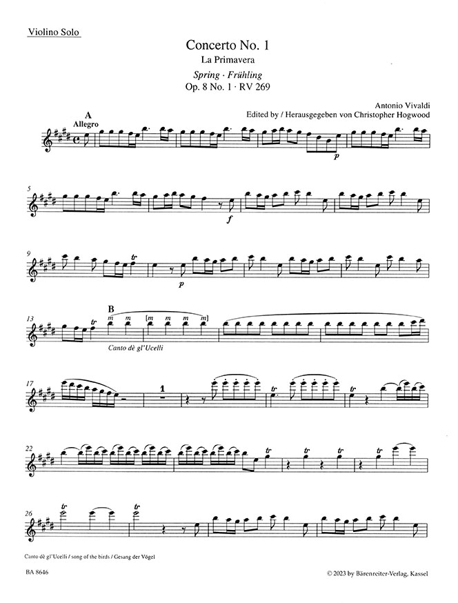 Vivaldi Konzert in E-Dur Op. 8 Nr. 1 "Primavera" "Frühling" für Violine und Klavier Vivaldi Konzert in E-Dur Op. 8 Nr. 1 "Primavera" "Frühling" für Violine und Klavier