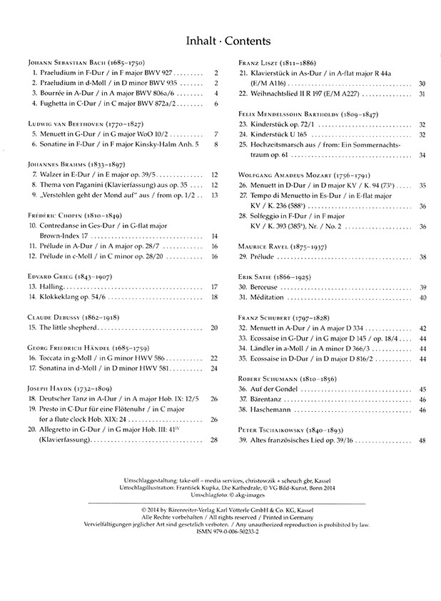 Bärenreiter Piano Album from Handel to Ravel 39 easy originals for Piano