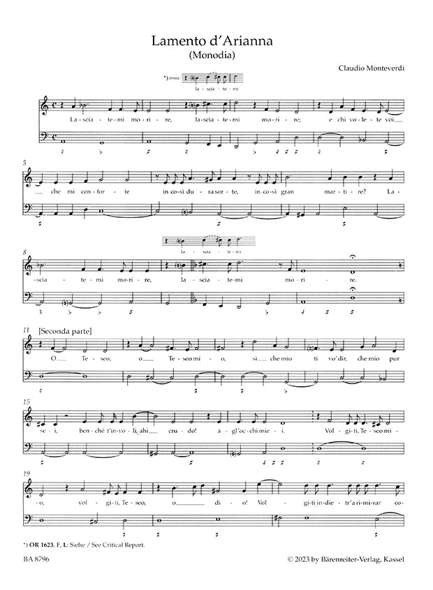 Monteverdi Lamento d'Arianna／Pianto della Madonna für Solostimme und Basso continuo