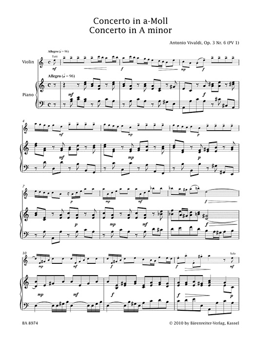 Antonio Vivaldi Concerto in A minor Op.3／6 for Violin