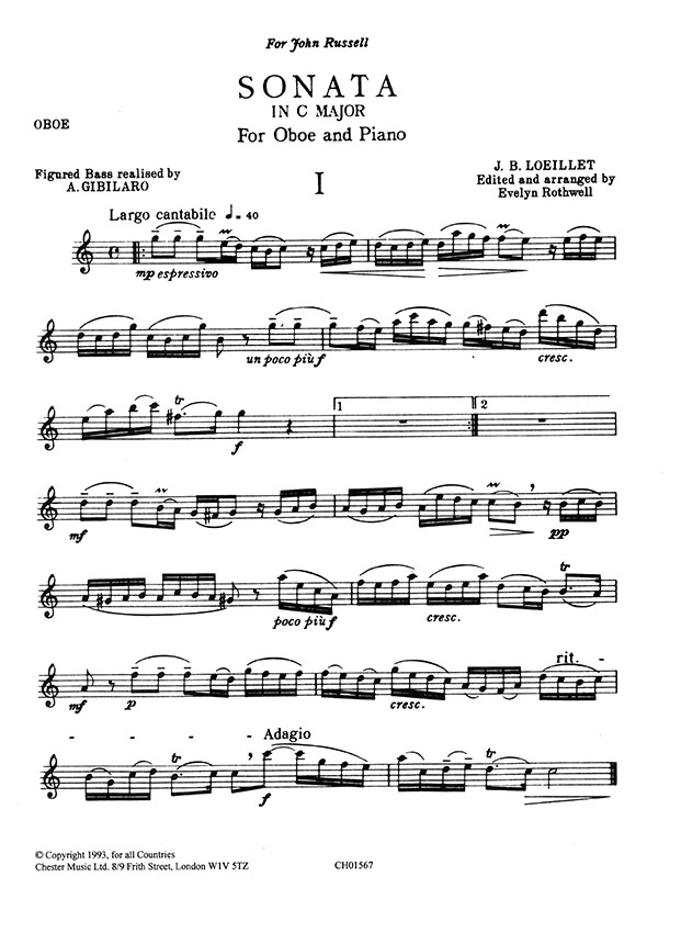Loeillet Sonata in C Major for Oboe and Piano