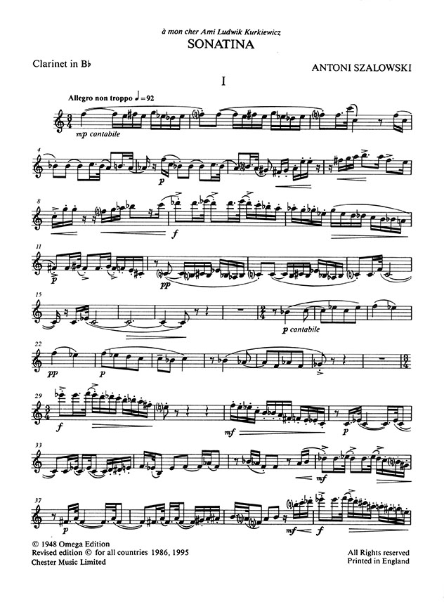 Szalowski Sonatina for Clarinet and Piano Szalowski Sonatina for Clarinet and Piano